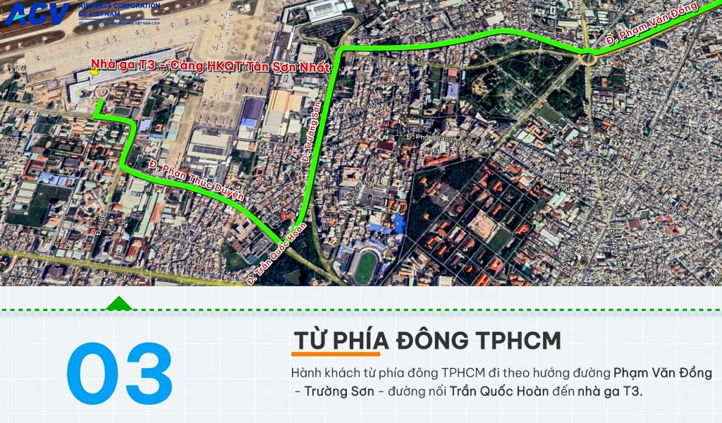 Hướng dẫn đến nhà ga T3 từ phía đông