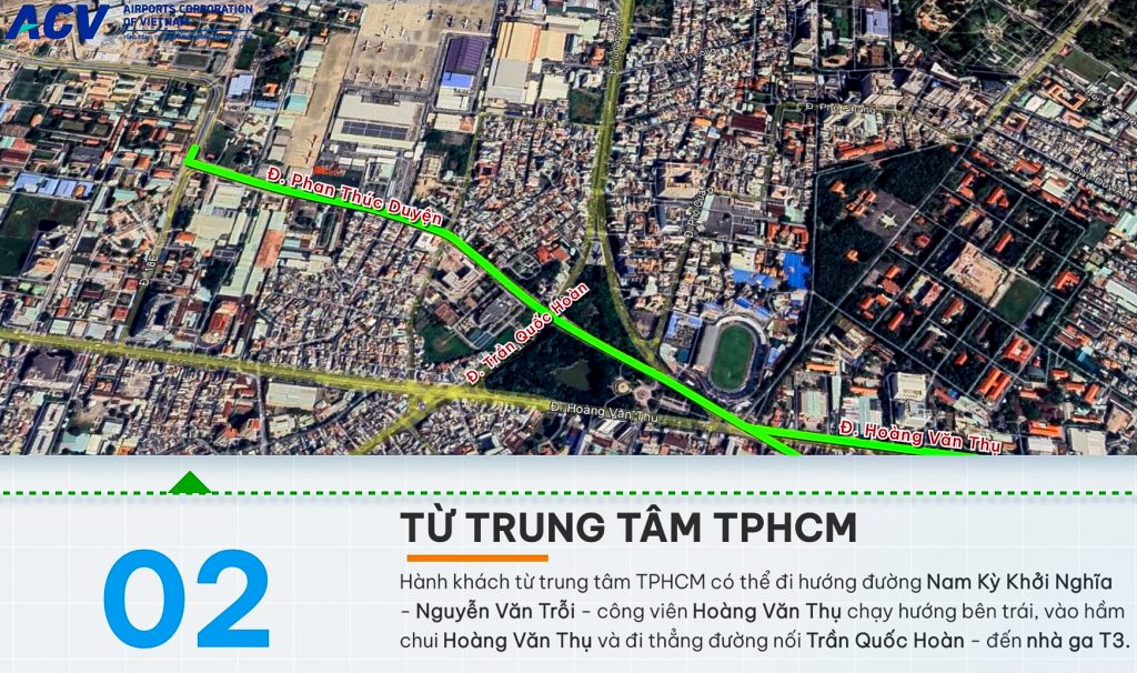 Đường đi đến nhà ga T3 hướng từ khu vực trung tâm thành phố